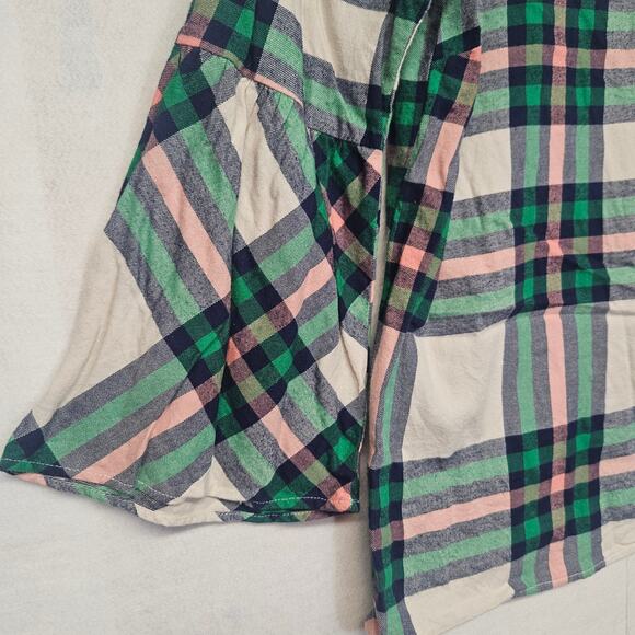 J. Crew Mercantile Green and Pink Plaid Flare sleeve top - Picture 2 of 8